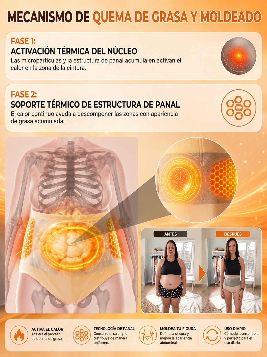 Tienda Oficial de la Marca |Pantalones Cortos 4 en 1 para Moldear el Cuerpo y Quemar Grasa con Micro-Partículas