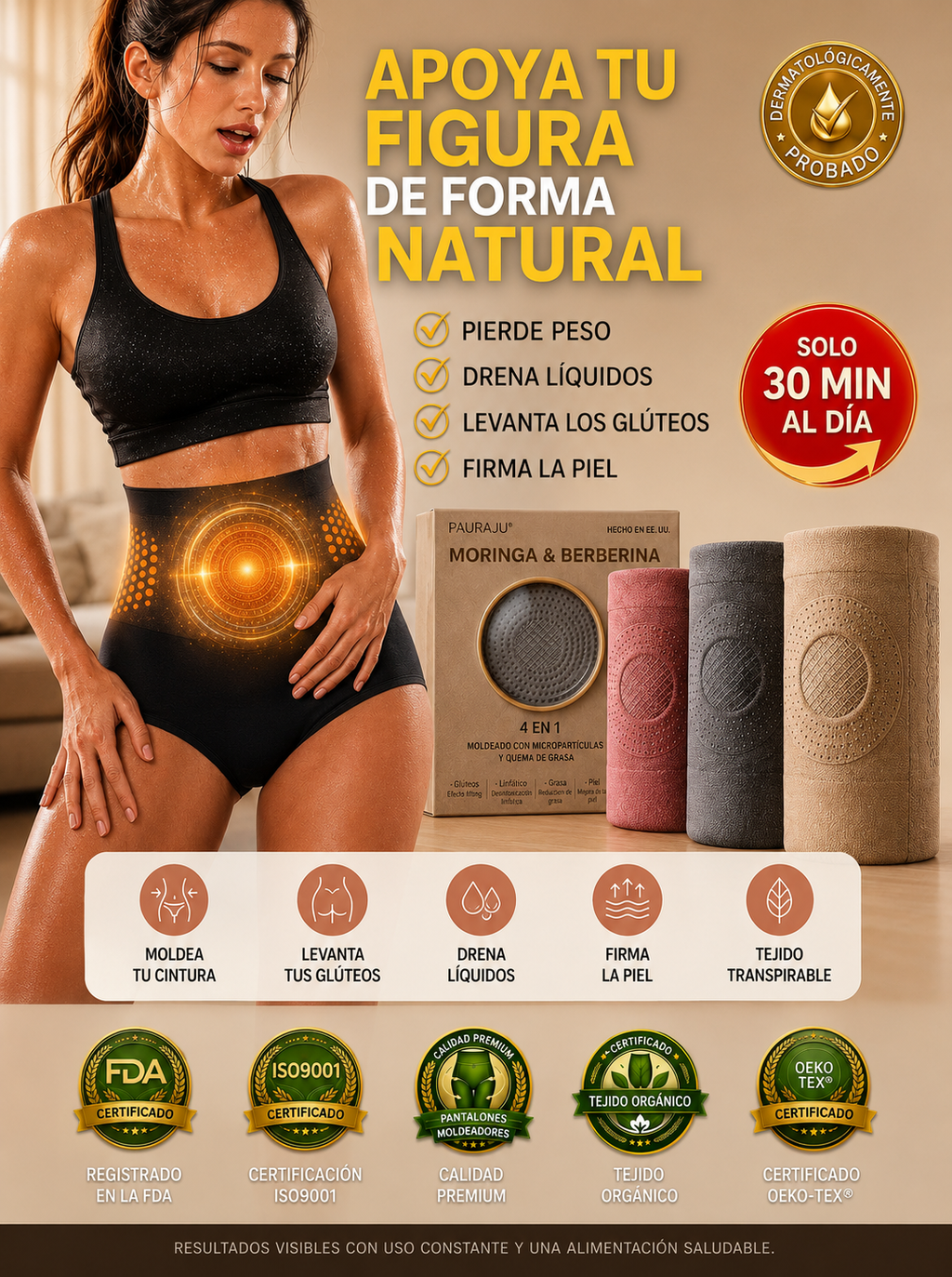 Tienda Oficial de la Marca |Pantalones Cortos 4 en 1 para Moldear el Cuerpo y Quemar Grasa con Micro-Partículas