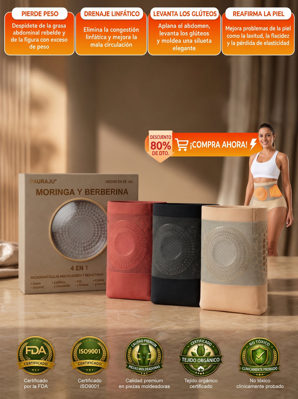 Tienda Oficial de la Marca |Pantalones Cortos 4 en 1 para Moldear el Cuerpo y Quemar Grasa con Micro-Partículas
