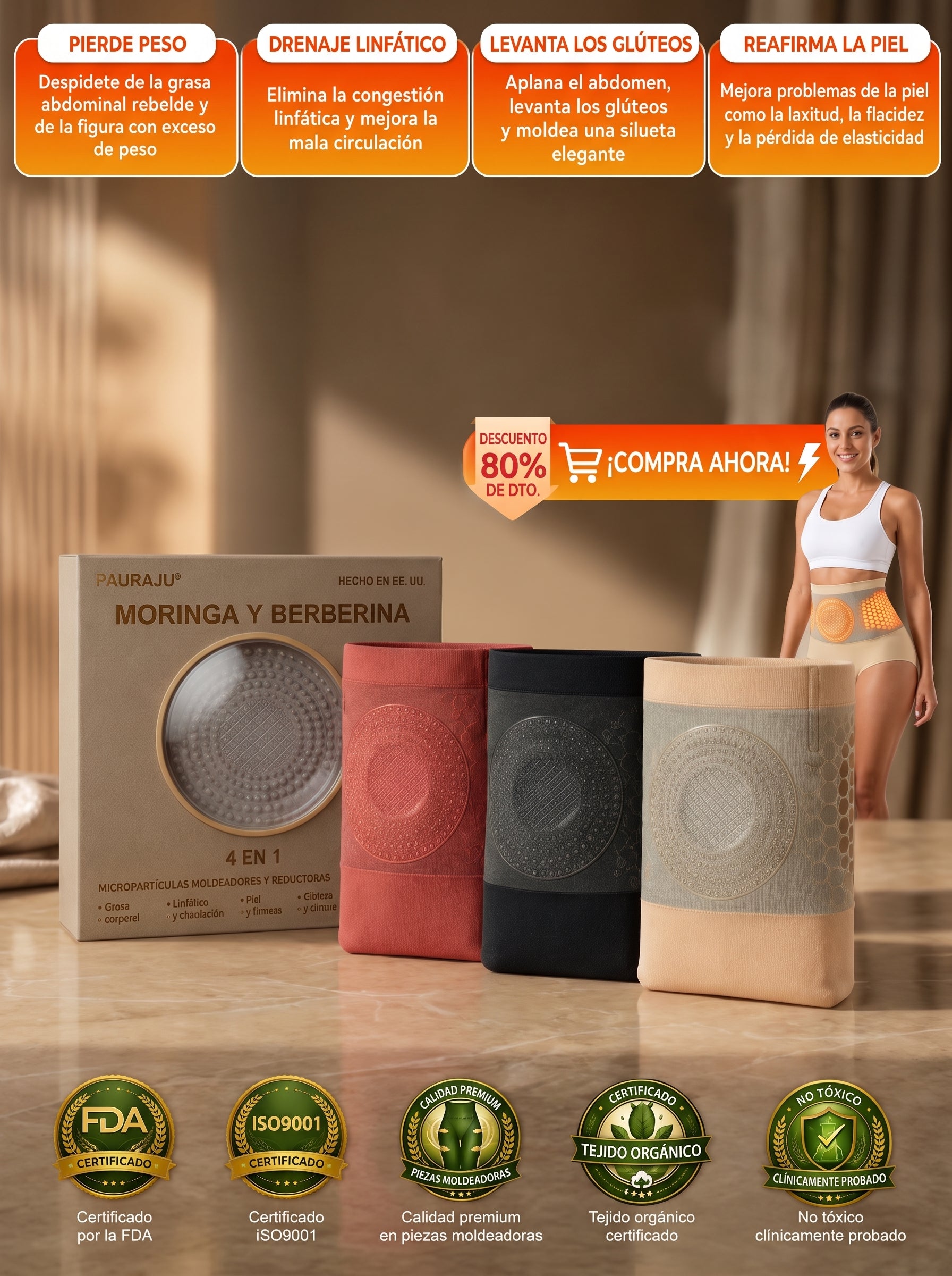 Tienda Oficial de la Marca |Pantalones Cortos 4 en 1 para Moldear el Cuerpo y Quemar Grasa con Micro-Partículas